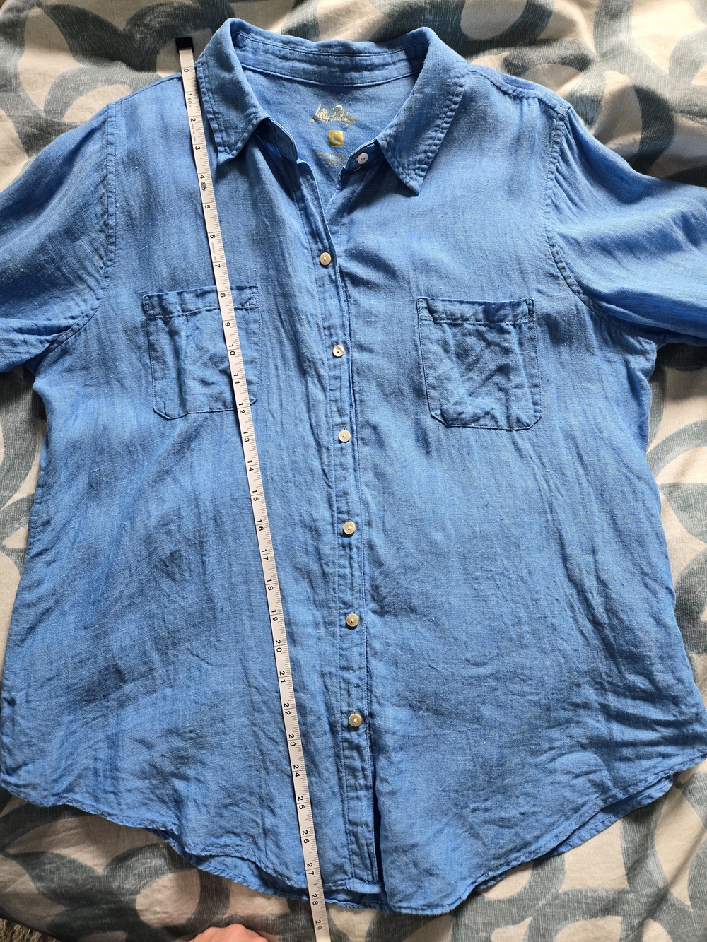 Lilly Pulitzer Women's Blue Linen Button-Up Shirt - Picture 9 of 10